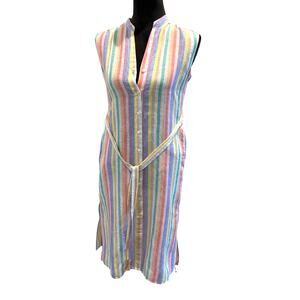 Midi Linen Dress Banana Republic SS Multi Stripe Women's‎ Petite 00